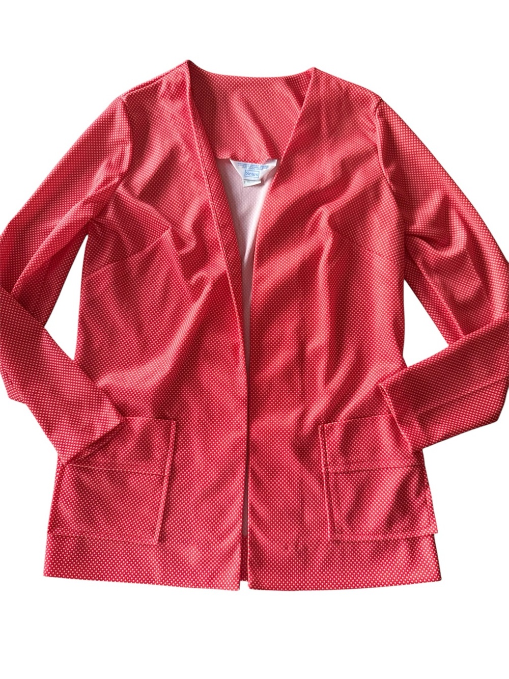Vintage Sears Red and White Micro Dot Open-Front Jacket Cardigan M‎